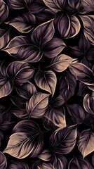 A pattern of dark, stylized leaves on a black background.