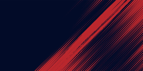 Obraz premium Red halftone dots blue color pattern gradient grunge texture background. Dot pop art comic sport style vector illustration