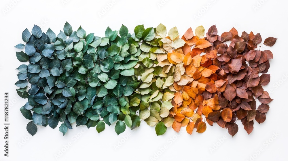 Poster gradient of dried leaves in multicolored spectrum on white background