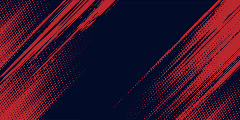Red halftone dots blue color pattern gradient grunge texture background. Dot pop art comic sport style vector illustration
