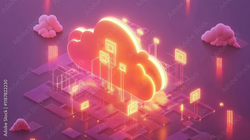 Poster cloud computing network: digital infrastructure, data storage, and global connectivity