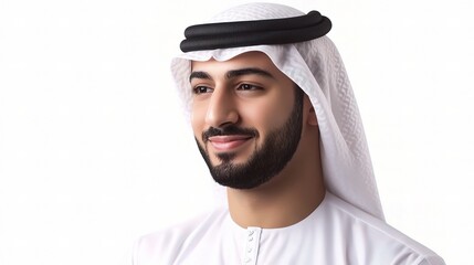 Young Arab Man Holding ID Card Isolated on White Background