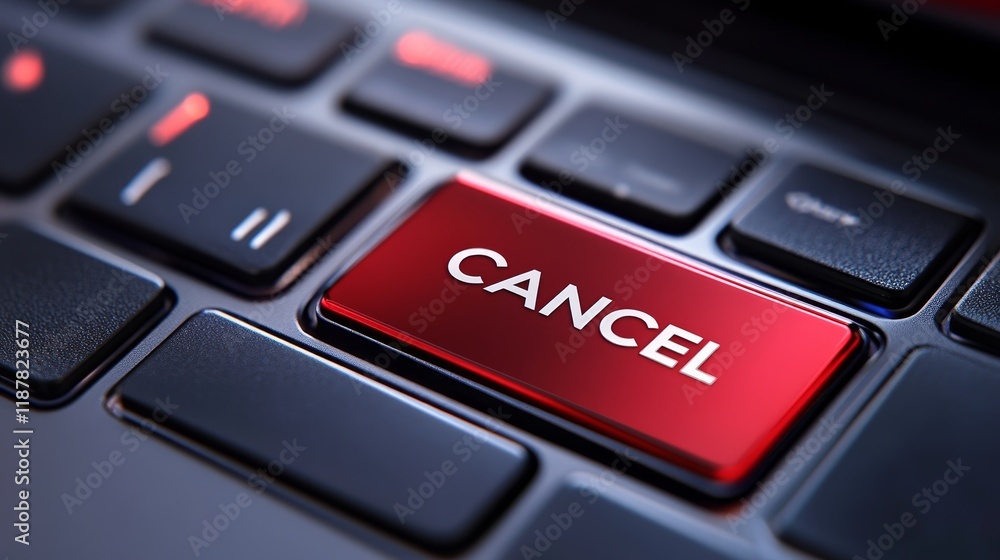 Poster close-up of red cancel button on keyboard