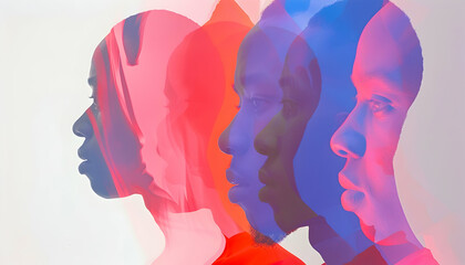 Abstract Illustration - Faces, Colorful, Art, Profile, Red, Blue, Purple, Design, Contemporary