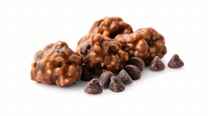 Obraz premium Close Up of Chocolate Chips and Morsels on Isolated Background