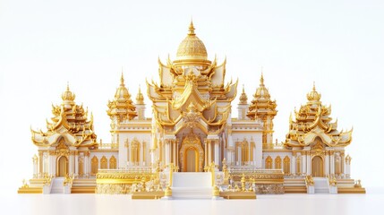 Fototapeta premium Captivating 3D view of the Golden Palace, with its ornate architecture and luxurious golden details, set against a bright white background