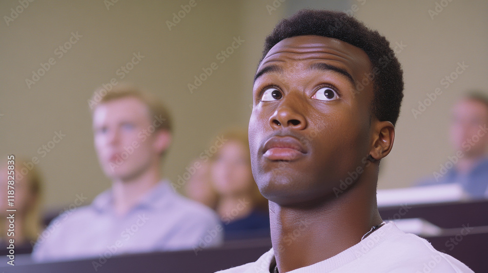 Poster a student attentively listens in a classroom setting, showcasing engagement and curiosity during a l