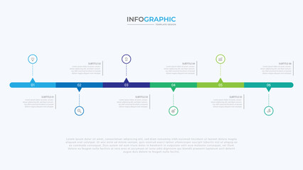 Abstract business rounded infographic template with 6 options. Colorful diagram, timeline and schedule isolated on light background, vector EPS10