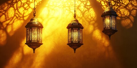 Ornate Golden Lanterns: A Warm, Amber-Lit Festive Scene
