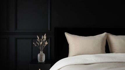 Elegant bedroom design with dramatic black walls for modern interiors