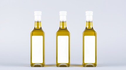 Olive or Sunflower or Sesame Oil Bottle Mockup - Three Bottles. Blank Labels