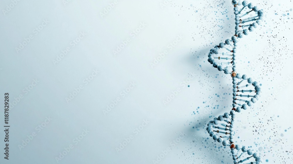 Poster 3d render of molecular structure with dna helix on light blue background for scientific concepts