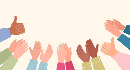 People applaud. Human hands clapping ovation. Businesspeople congratulate. - obrazy, fototapety, plakaty