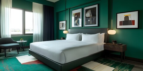 Emerald Green Bedroom Interior Design Modern Hotel Room Illustration