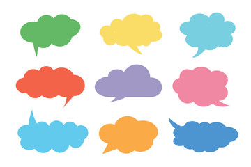 Colorful speech bubble icon set to communication geometric graphic element, Illustrator vector.