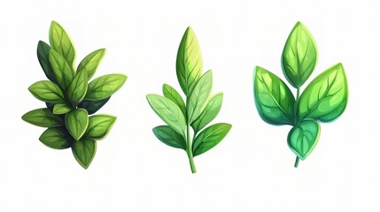 Fresh Herbs Set Featuring Basil, Thyme, and Rosemary Isolated