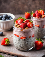 strawberry, cream, chia pudding, healthy dessert, vegan dessert, gluten-free, plant-based, chia seeds, berries, strawberries, creamy, breakfast, dairy-free, superfood, nutritious, plant-based diet, sw