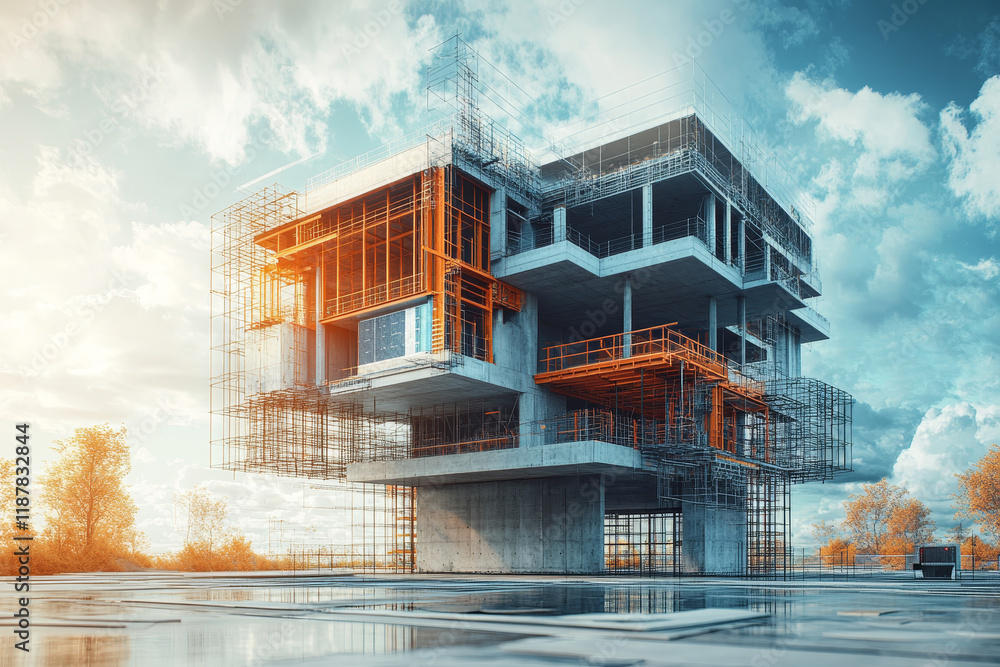 Poster modern architectural visualization showcasing unique building structure