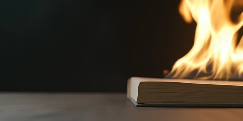 A book engulfed in flames highlights the destructive power of fire, representing loss of knowledge, censorship, and the emotional weight of burning literature.