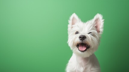 Joyful west highland white terrier puppy on green background for pet-themed designs
