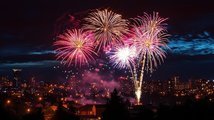 Fototapeta premium Fireworks Over City Skyline