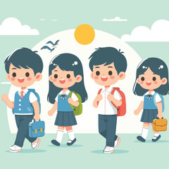 vector image of school children