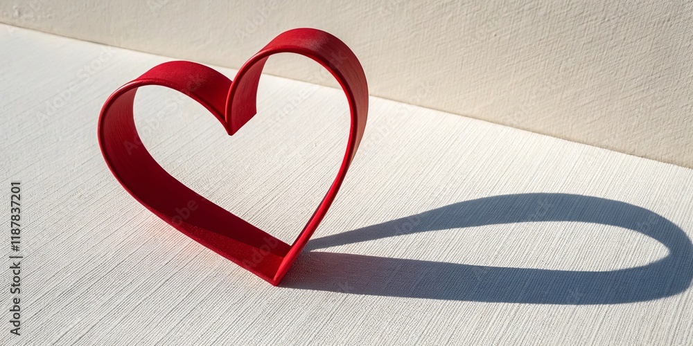 Poster a red heart is cut out of a piece of paper and placed on a white background