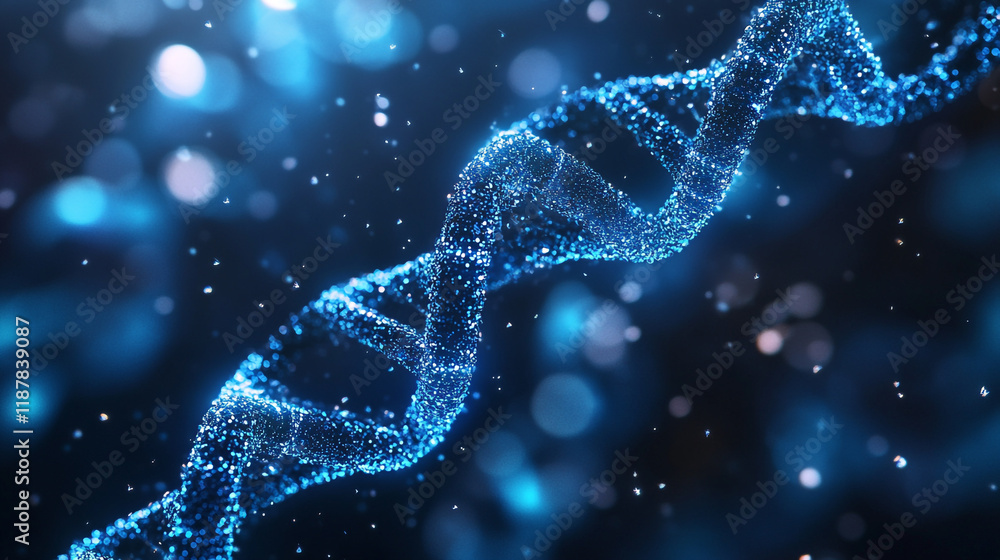 Poster exploring the intricate structure of a glowing dna helix in a digital space
