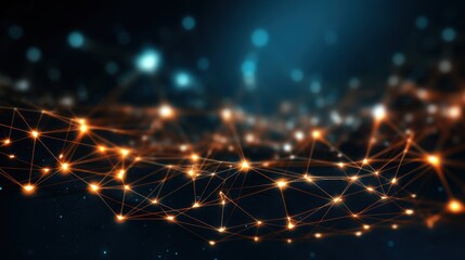 Obraz premium An abstract plexus-style background for a science and technology presentation, with glowing interconnected lines and nodes on a black background, 