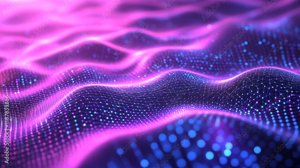 Poster colorful waves of light in abstract design. an abstract visualization of flowing waves in vibrant pu