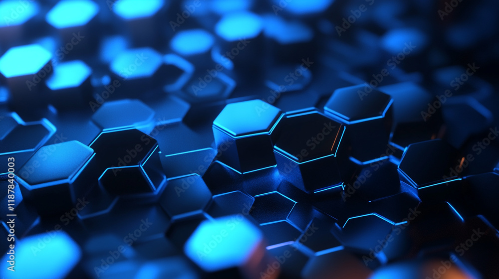 Poster abstract blue honeycomb pattern background. a visually striking abstract design featuring interlocki