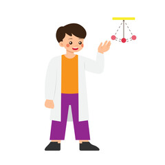 Fototapeta premium Physic Student 2 Boy Conducting Experiment Newton Swing