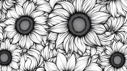 floral background with various sunflowers arranging randomly, beautiful sunflower background design with art and unique style, Shiny and beautiful abstract sunflower art background.