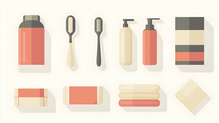 Flat lay of various hygiene products on a white background