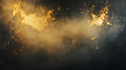 Obraz premium Abstract golden smoke and dust clouds in a dark background creating a mystical atmosphere, perfect for artistic projects and creative designs.
