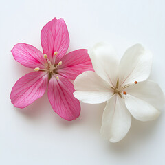 Obraz premium Pink and White Flowers Closeup Delicate Petals on White Background