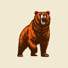 angry grown bear walking vector illustration