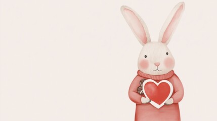 Obraz premium Pastel watercolor bunny holding heart-shaped box - ideal for easter or valentine's designs