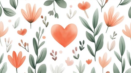 Romantic watercolor heart with floral accents for greeting card design