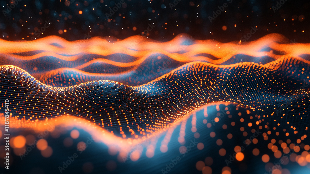 Poster vibrant abstract wave formation representing digital data movement and flow
