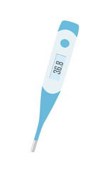 Digital thermometer vector. Medical equipment clipart in cartoon style isolated on white background. Electric thermometer flat vector.