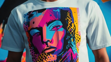 Vibrant Pop Art Portrait on a White T-Shirt