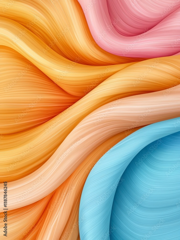 Poster abstract waves of colorful textures in orange, pink, and blue with soft flowing patterns and design 