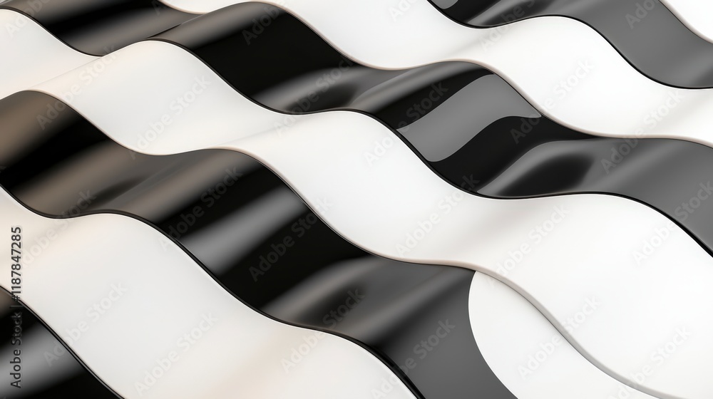 Poster abstract waves of black and white patterns creating a fluid and dynamic visual texture in modern des