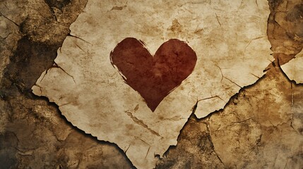 Minimalist Valentine Heart on Vintage Paper Texture Background