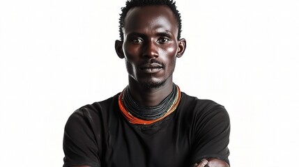 Obraz premium Full Portrait of an African Man with Arms Crossed on White Background