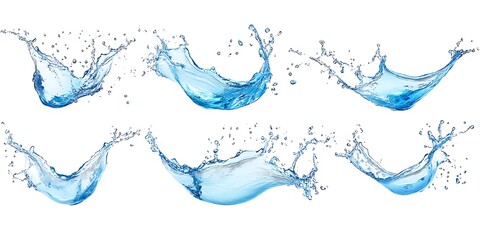 Obraz premium collection set of blue water splashing isolated on white or transparent png
