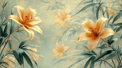 Obraz premium Soft floral arrangement with lilies and foliage.