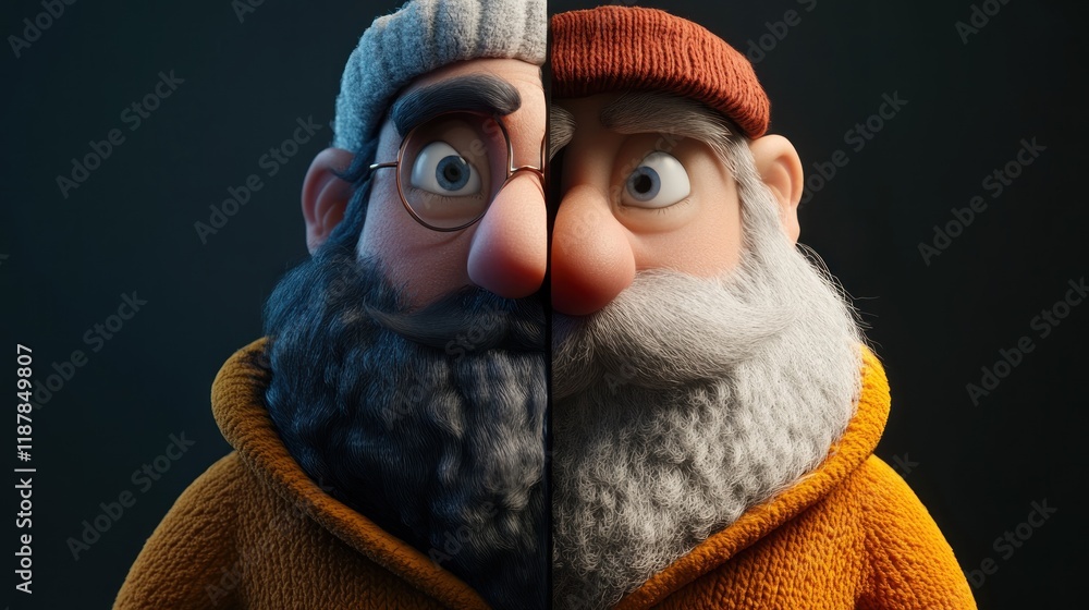Poster A split-faced character design showcasing two distinct personalities.