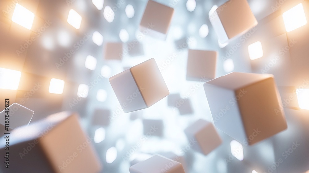 Aufkleber Abstract background with floating cubes and lights.